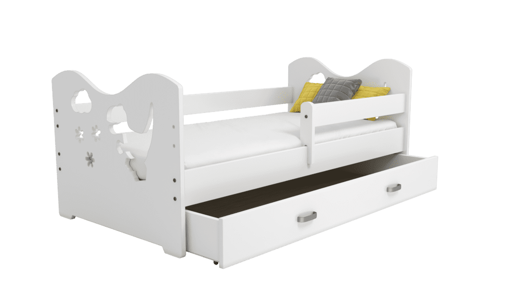 eoshop Detská posteľ Miki 80x160 B3, biela/biela + rošt, matracu, úložný priestor